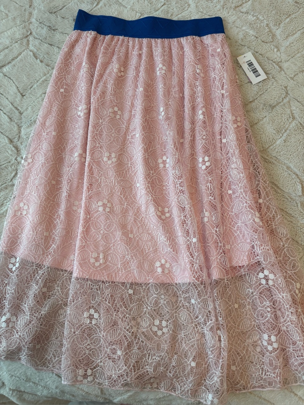 NWT LuLaRoe Pink Lace High-Low Skirt with Navy Waistband